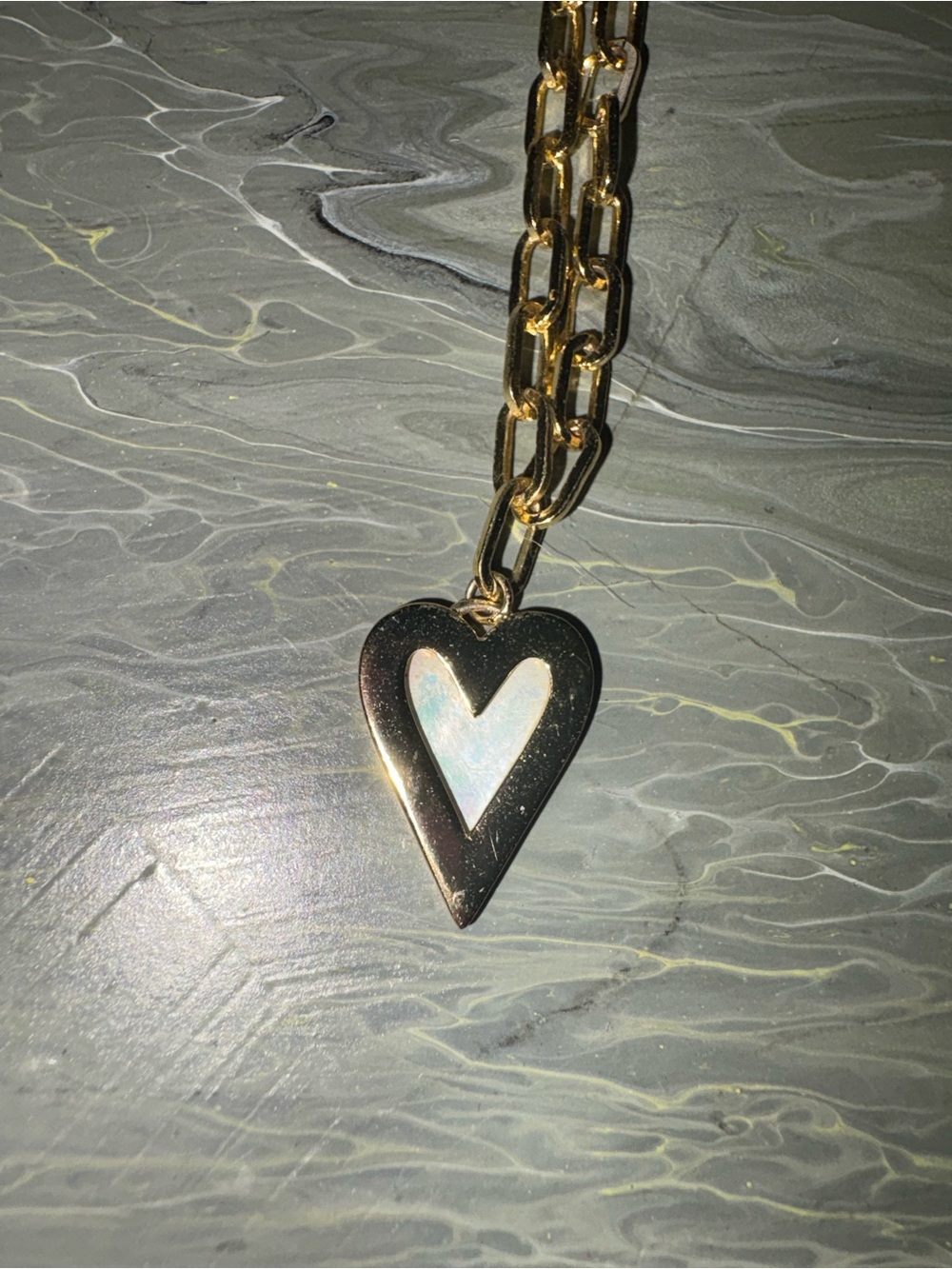 Gold Heart Pendant Necklace with Mother-of-Pearl Inlay - Picture 3 of 3